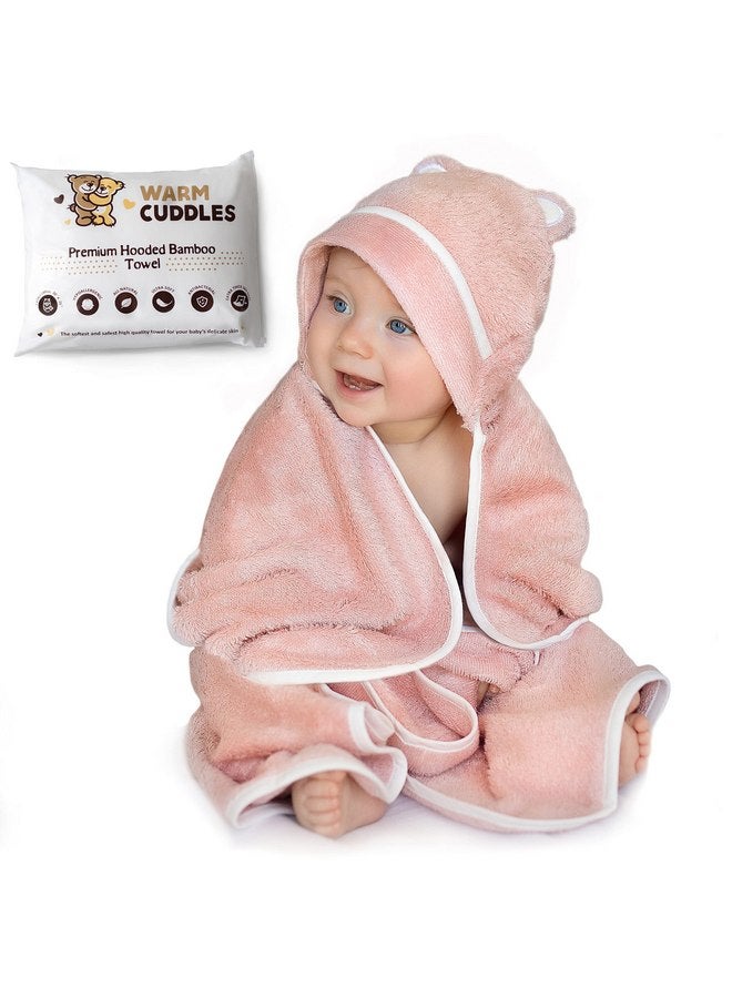 وورم كادلز منشفة حمام أطفال فاخرة من Warm Cuddles - مصنوعة من الرايون من الخيزران - منشفة أطفال بغطاء رأس - منشفة أطفال حديثي الولادة بغطاء رأس - منشفة كبيرة بغطاء رأس للرضع حديثي الولادة من الأولاد والبنات (وردي) - Image 1