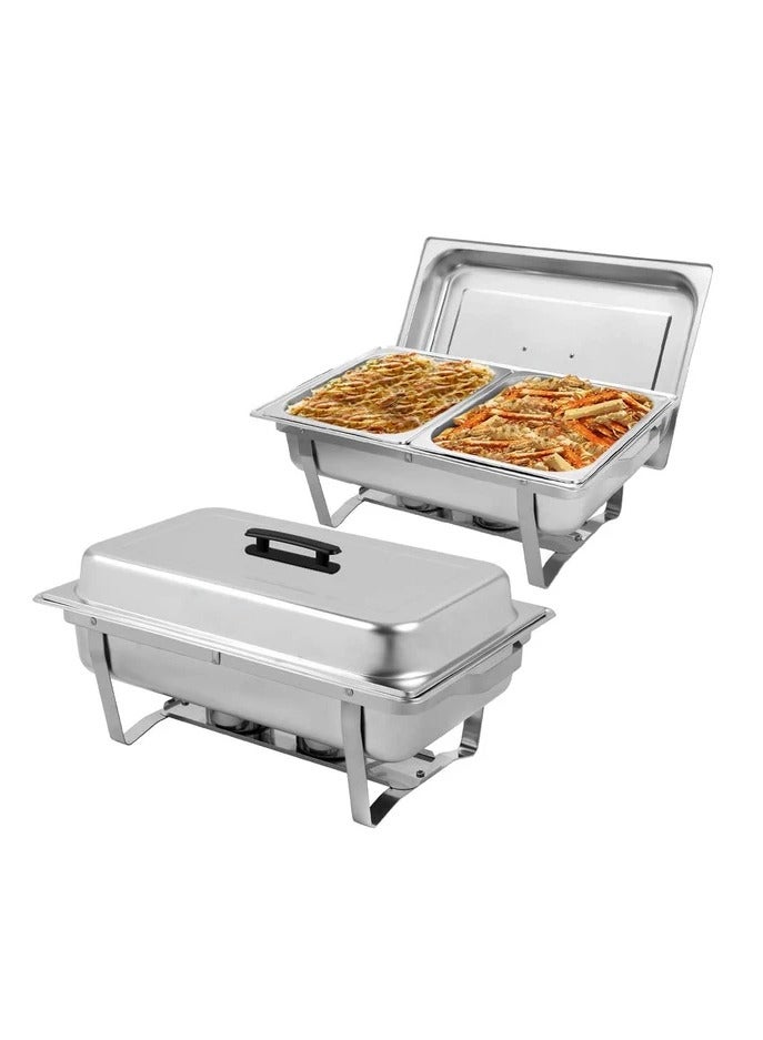 AFCO Stainless Steel Chafing Dishes, Double Pan Food Warmers, 9L, 2 Compartments, for Restaurant Party Wedding Hotel, Silver - Image 1