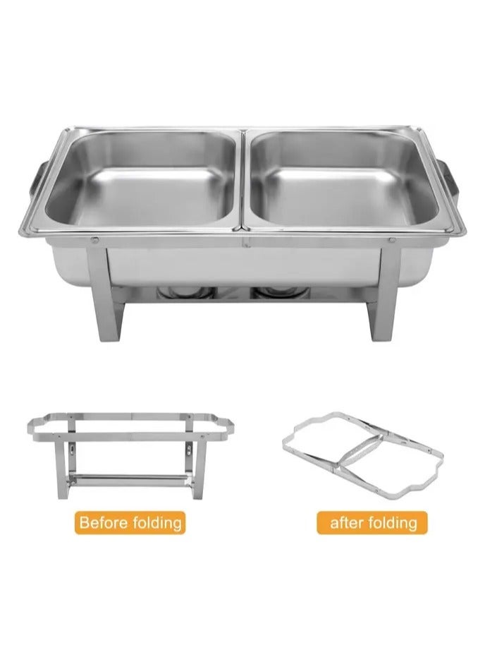 AFCO Stainless Steel Chafing Dishes, Double Pan Food Warmers, 9L, 2 Compartments, for Restaurant Party Wedding Hotel, Silver - Image 2