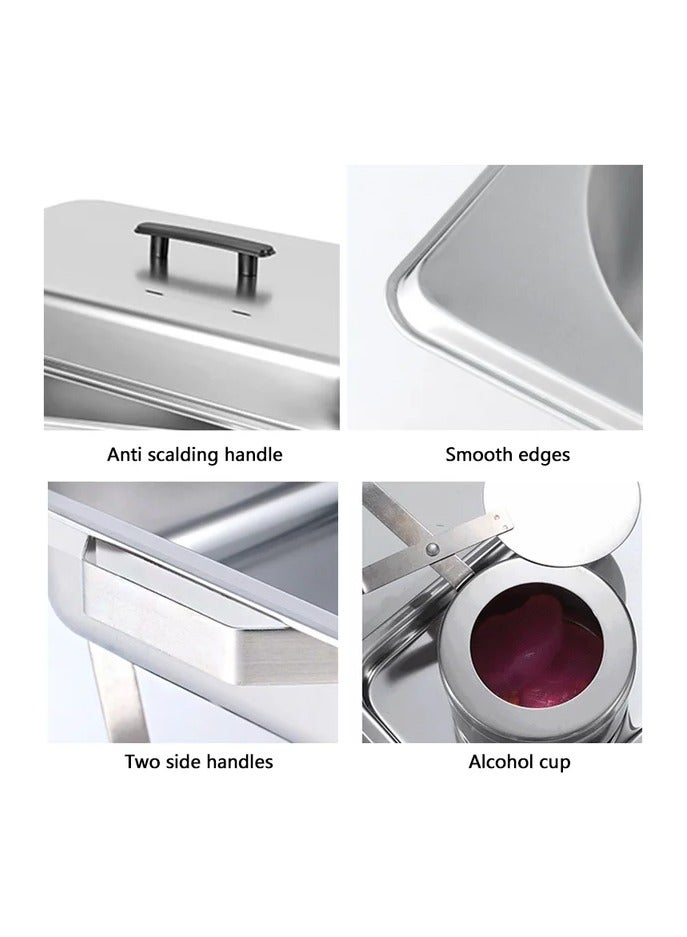 AFCO Stainless Steel Chafing Dishes, Double Pan Food Warmers, 9L, 2 Compartments, for Restaurant Party Wedding Hotel, Silver - Image 3
