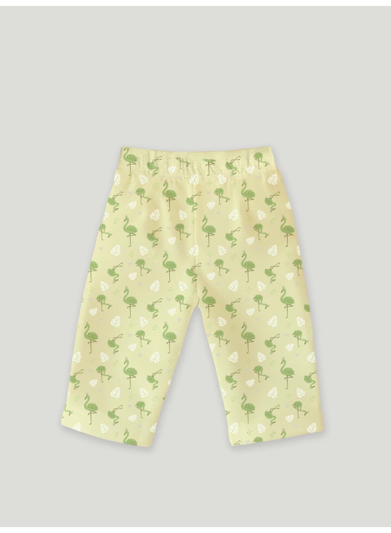 لؤي® طقم مطبوع بتصميم فلامنغو من القطن بنسبة 100% | أزياء فائقة النعومة، أنيقة وراقية | تيشيرت بأكمام طويلة وبنطال مريح - أصفر ناعم - Image 4