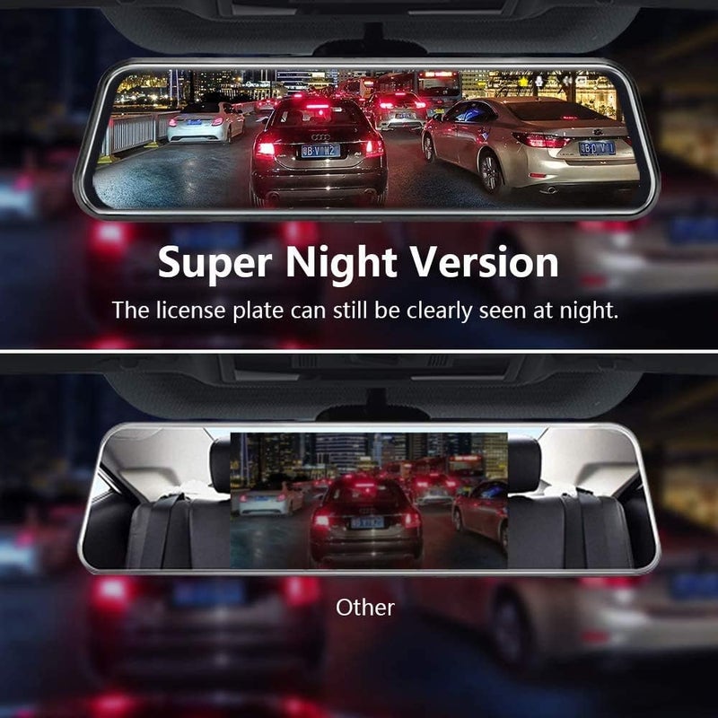 Jansite 10'' Mirror Dash Cam Night Vision 1080P FHD Full Touch Screen Front and Rear View Backup Camera for Cars Loop Recording Streaming Media 170°Wide Angle Parking Assistance with 10 Meters Cable - Image 4