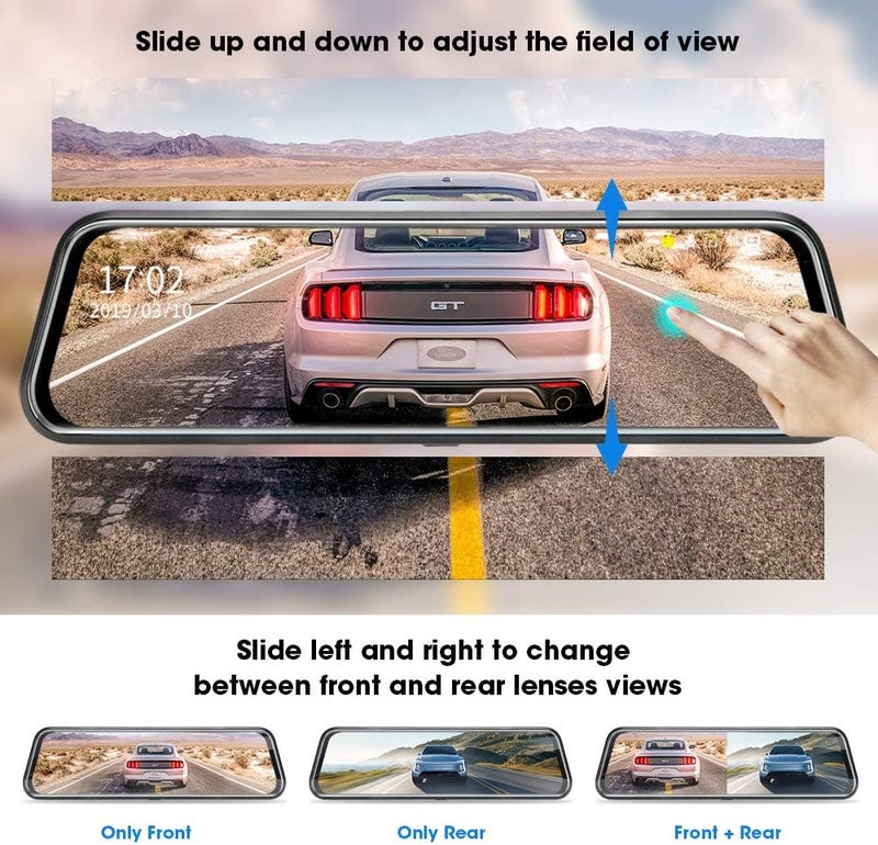 Jansite 10'' Mirror Dash Cam Night Vision 1080P FHD Full Touch Screen Front and Rear View Backup Camera for Cars Loop Recording Streaming Media 170°Wide Angle Parking Assistance with 10 Meters Cable - Image 5
