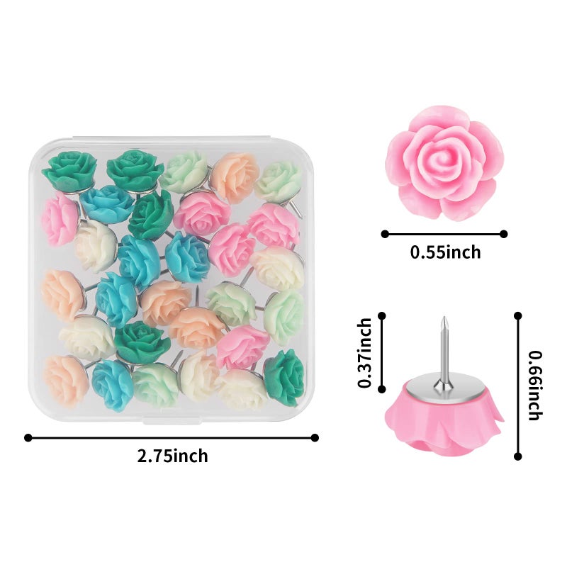Cuttte Push Pins for Cork Board - Cuttte 30pcs Decorative Push Pins with Case, Cute Thumb Tacks and Pushpins for Bulletin Board, 6 Colors Flower Pushpins - Image 2