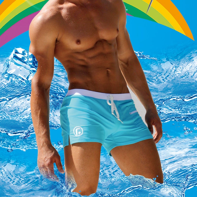 Uxh Men''s Export Boxer Swimming Trunks, Fashionable and Close-Fitting Front Horizontal Flap Pocket Pants Quick-Drying Nylon Hot Spring Swimming Trunks for Men - Image 4