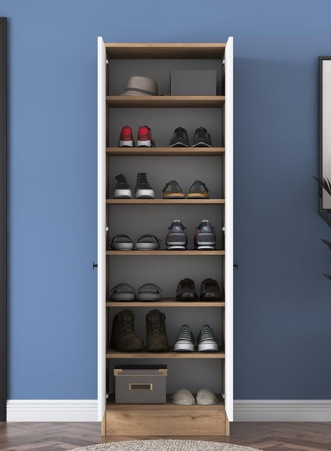 Home Canvas Elegance Tall Shoe Storage Cabinet White and Oak - Image 3