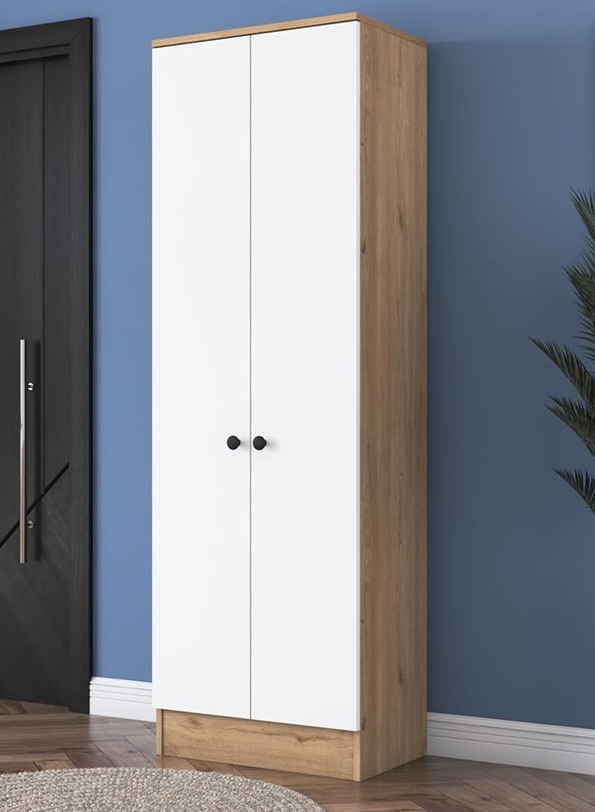 Home Canvas Elegance Tall Shoe Storage Cabinet White and Oak - Image 1