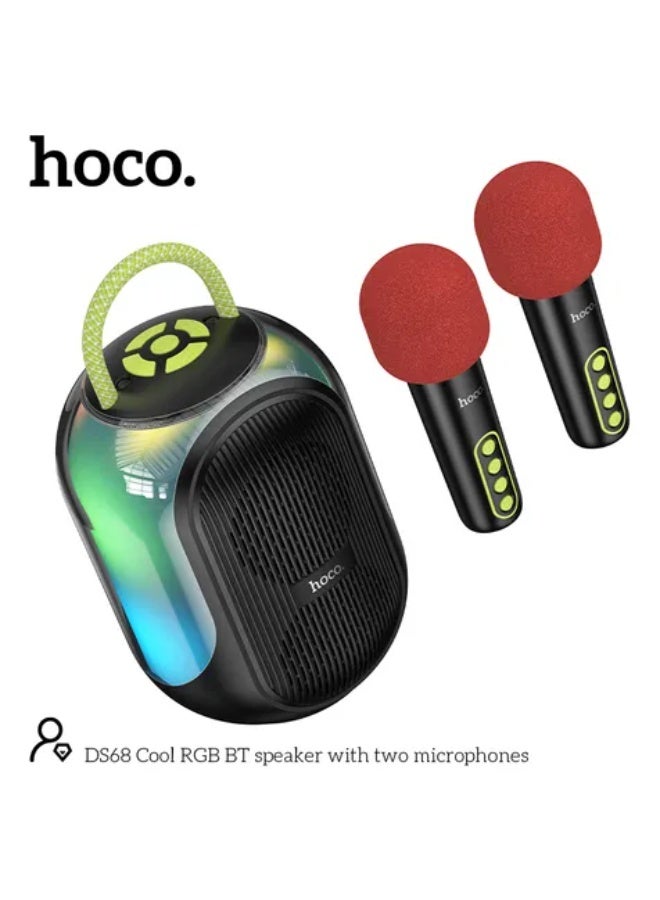 Hoco Portable Bluetooth Party Speaker, with 2 Wireless Microphones, Colorful LED Light, HD Stereo Sound, Perfect for Karaoke DS68 - Image 3