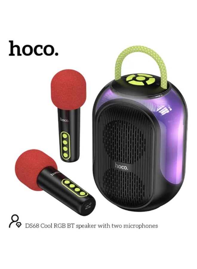 Hoco Portable Bluetooth Party Speaker, with 2 Wireless Microphones, Colorful LED Light, HD Stereo Sound, Perfect for Karaoke DS68 - Image 2