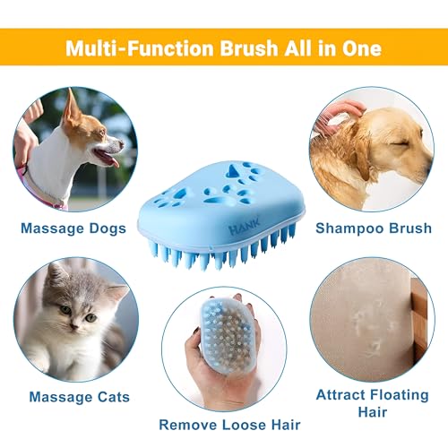 HANK Silicone Brush for Dogs & Cats - Soft Bristle Bath Comb - Deshedding Hair Remover - Shampoo Bathing Brush - Gentle Skin Safe - Easy Grip Grooming Accessory for Bathing Cleaning - Image 2