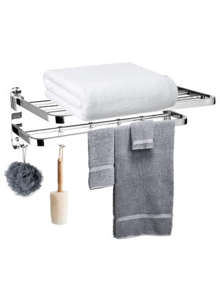 Bathroom Towel Rack, Towel Shelf with Two-Tier Architecture, Folding Towel Bars Wall Mount Holder, 5 Removable Hooks and Adjustable Towel Bar, Toilet Bathroom Bath Towel Cleaning Tools Holder - pzsku/Z872D523F923334ED0997Z/45/_/1727257232/3fa03ed8-9a27-4455-b055-7a9b5ffcc124