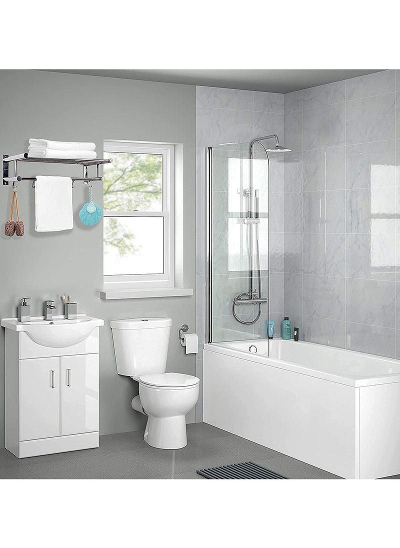 Bathroom Towel Rack, Towel Shelf with Two-Tier Architecture, Folding Towel Bars Wall Mount Holder, 5 Removable Hooks and Adjustable Towel Bar, Toilet Bathroom Bath Towel Cleaning Tools Holder