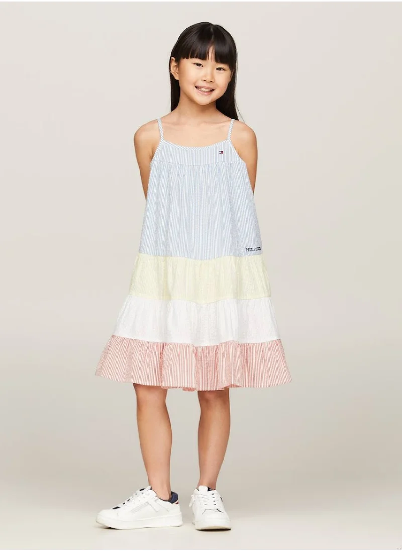 TOMMY HILFIGER Girls' Mixed Stripe Seersucker Tiered Dress -  Pure cotton seersucker, Multicolor