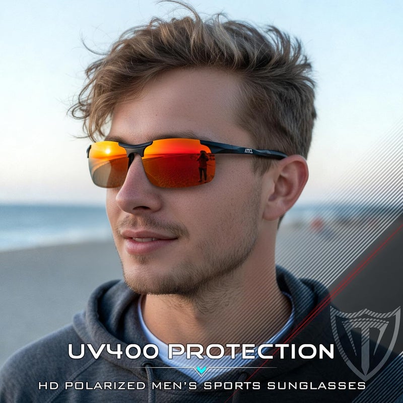 ATTCL Polarized Sunglasses Men Sports: UV Protection Anti Glare Wrap Around Lightweight Metal Driving Fishing Golf Running - Image 2