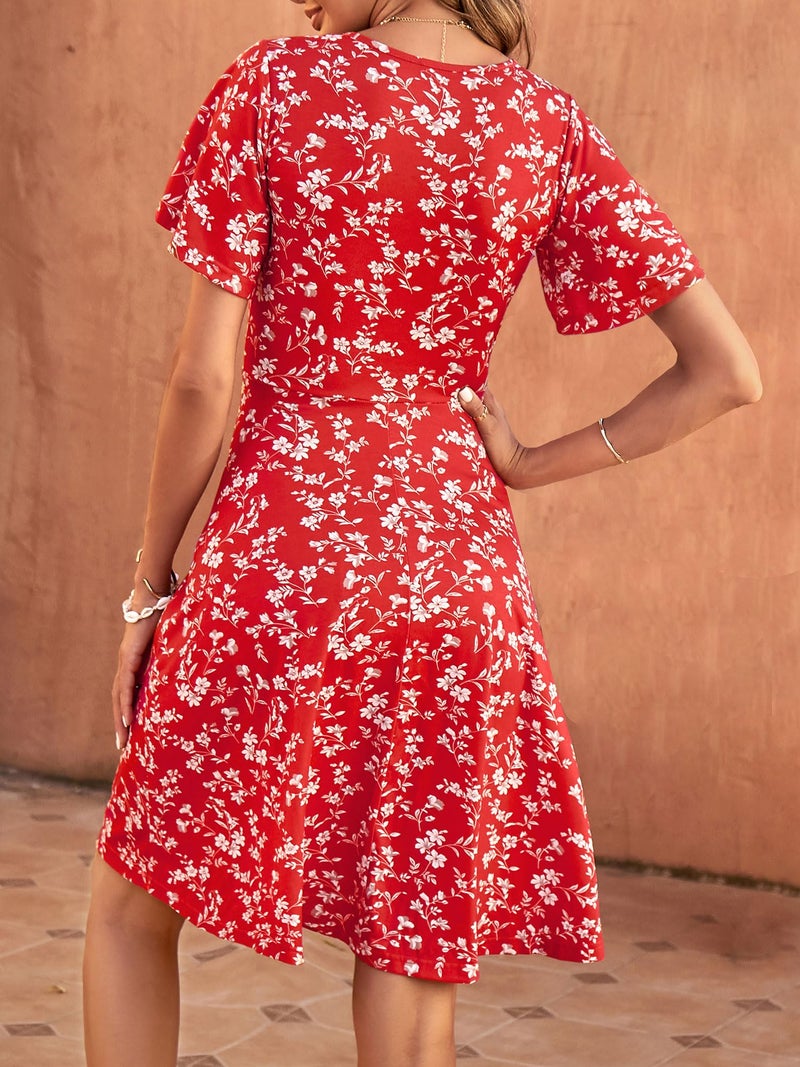 FENSACE Beach Vacation Outfits for Women Sundresses Red Floral Dress Resort Wear(Floral-44,Medium) - Image 4
