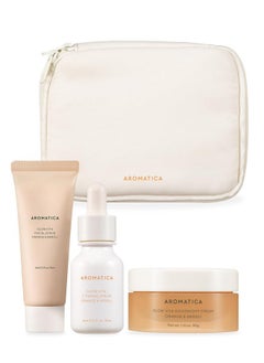 AROMATICA AROMATICA Glow Vita Trial Kit - Travel Size Skin Care Set [Vitamin C Serum 0.5 fl.oz, Facial Scrub 0.5 fl.oz, Goodnight Cream with Retinol 1oz] - Travel Kit for Women | Gift Set for Glass Skin  - Image 1