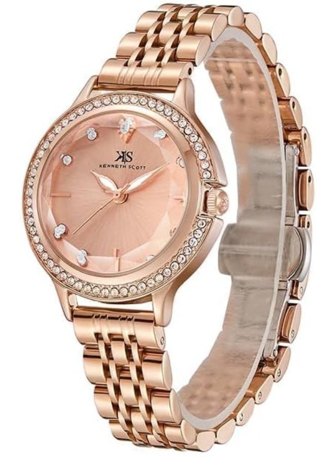 كينيث سكوت ساعة كينيث سكوت نسائية  بحركة بعقارب وسوار ستانلس ستيل - روز جولد - Image 2