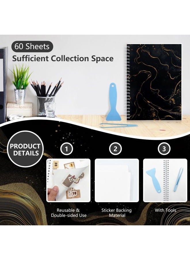 DHATMYC Reusable Sticker Book Collecting Album A5 Size 60 Sheets Sticker Collection Storage Book for Adults Release Paper Sticker Saver Organizer Book with Tools (Black) - Image 2
