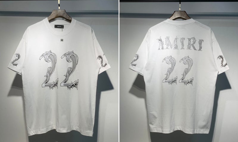Real S 2024 Digital High-Definition Printing Amiri Letter Pattern Youth Cotton Short Sleeve T-Shirt - Image 1