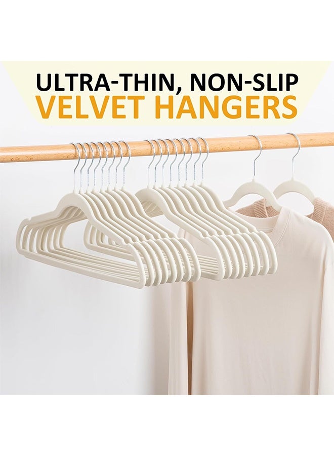 رولستيمي 100 حزمة عدم الانزلاق المخملية الشماعات الثقيلة توافدوا معطف دعوى الشماعات الفضاء إنقاذ الملابس رفوف مع 360° قطب هوك ، العاج - Image 1