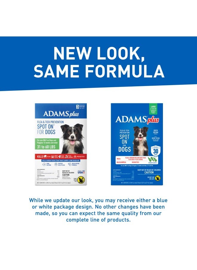 ADAMS Adams Plus Flea & Tick Prevention Spot On for Dogs 31-60 Pounds ; 12 Weeks & Older, 3-Month Supply, Kills Fleas, Flea Eggs, Flea Larvae & Brown Dog & Deer Ticks, Kills & Repels Mosquitoes for 30 Days  - Image 2