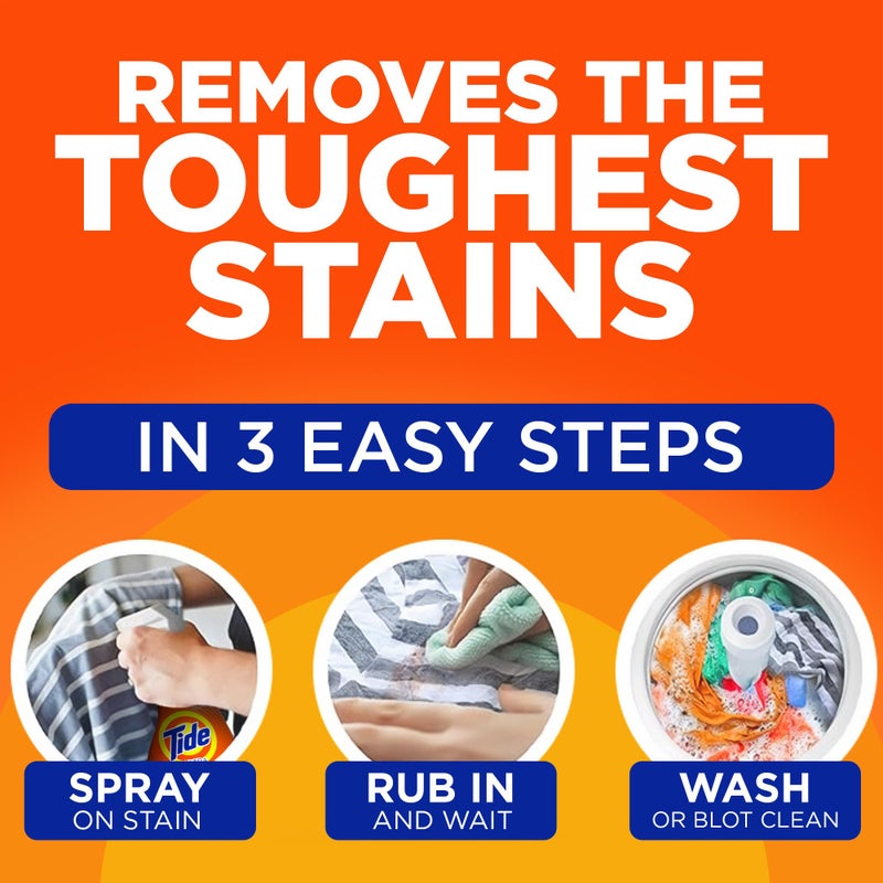 Tide Laundry Stain Remover Spray with Oxi, Stain Remover for Clothes, Carpet, Upholstery, Pet Bedding, & More, Stain Treater Spray for Tough Stains from Wine, Coffee, Grease, 21.5 Fl Oz (Pack of 2) - Image 5