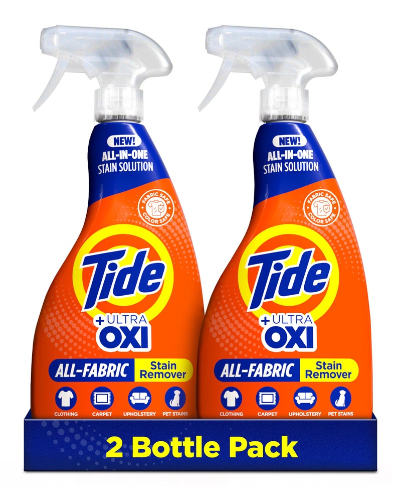 Tide Laundry Stain Remover Spray with Oxi, Stain Remover for Clothes, Carpet, Upholstery, Pet Bedding, & More, Stain Treater Spray for Tough Stains from Wine, Coffee, Grease, 21.5 Fl Oz (Pack of 2) - Image 1