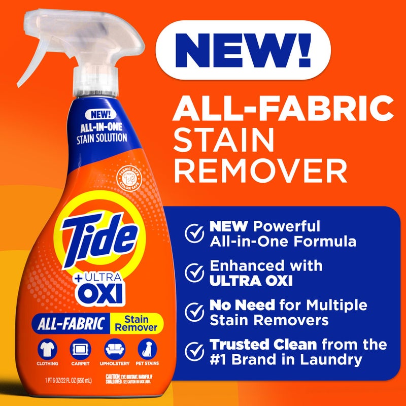 Tide Laundry Stain Remover Spray with Oxi, Stain Remover for Clothes, Carpet, Upholstery, Pet Bedding, & More, Stain Treater Spray for Tough Stains from Wine, Coffee, Grease, 21.5 Fl Oz (Pack of 2) - Image 2
