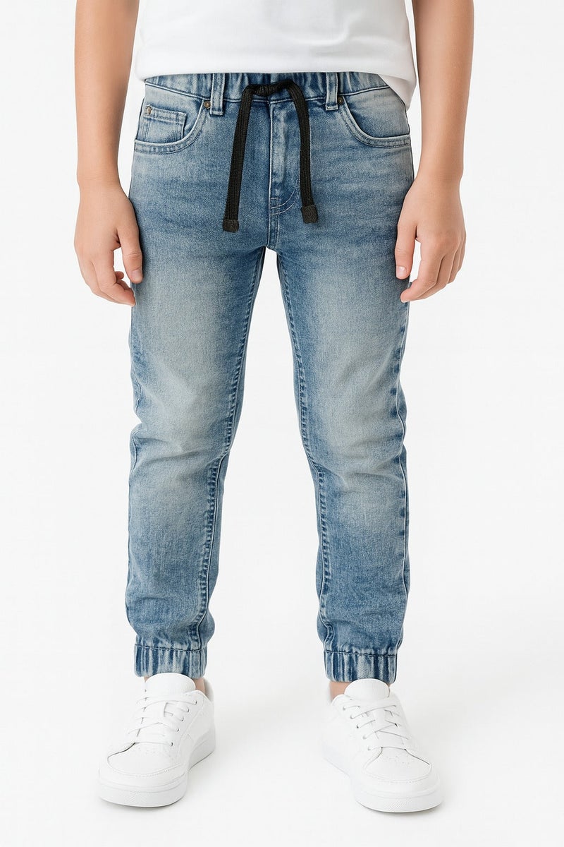 أزياء M & H بنطال رياضي من الجينز للأطفال من الجنسين مع أطراف مرنة عند الكاحل - Image 1