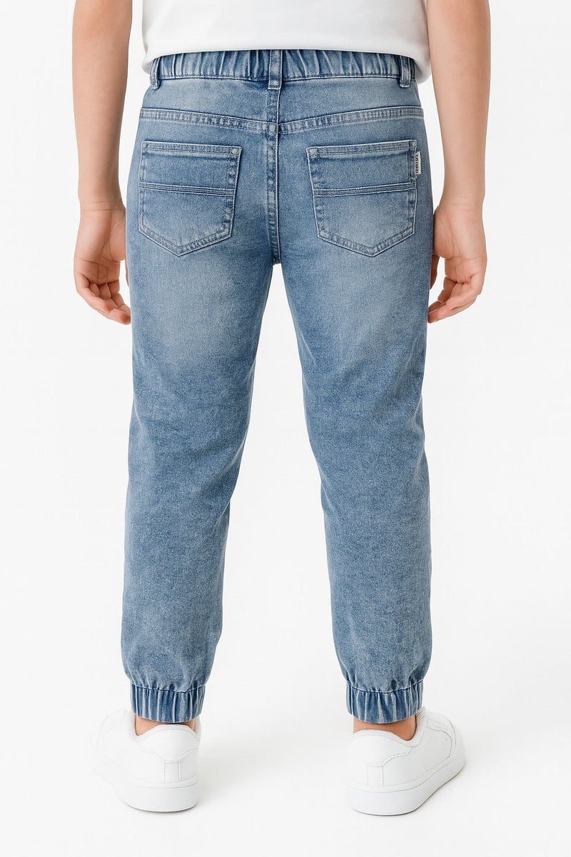 أزياء M & H بنطال رياضي من الجينز للأطفال من الجنسين مع أطراف مرنة عند الكاحل - Image 2