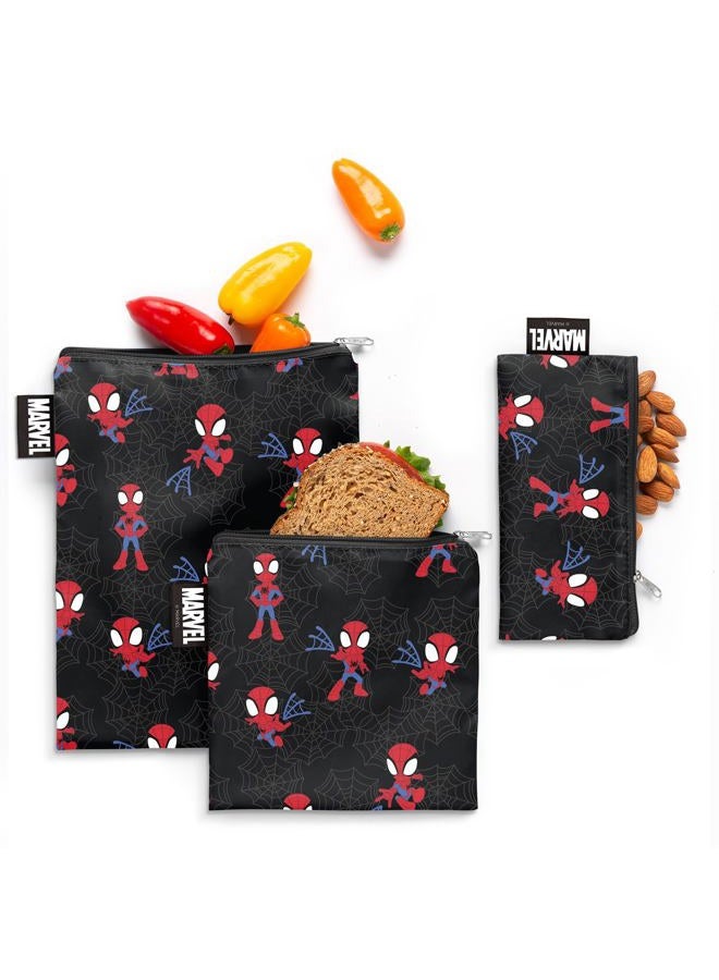 Simple Modern Marvel Spider-man Reusable Snack Bags for Kids | Food Safe, BPA Free, Phthalate Free, Polyester Zip Pouches | Washable & Refillable Sandwich Bag | Ellie Collection | 3 pack | Spidey Kid - Image 1