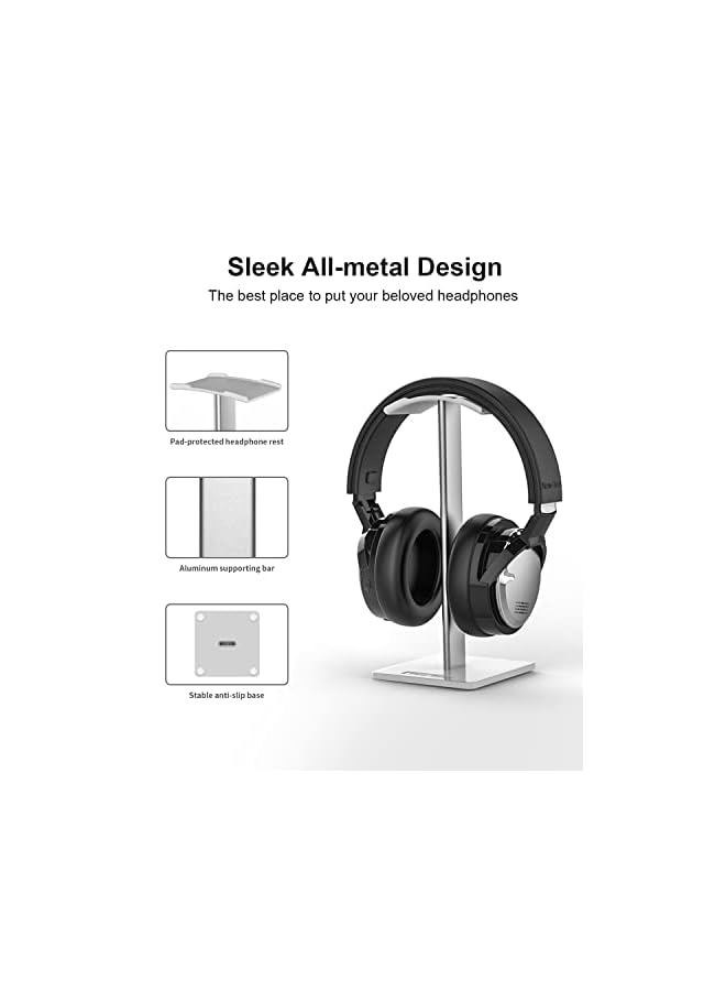 New Bee Headphone Stand Headset Holder Earphone Stand With Aluminum Supporting Bar Flexible Headrest Abs Solid Base For All Headphones Size White - Image 3