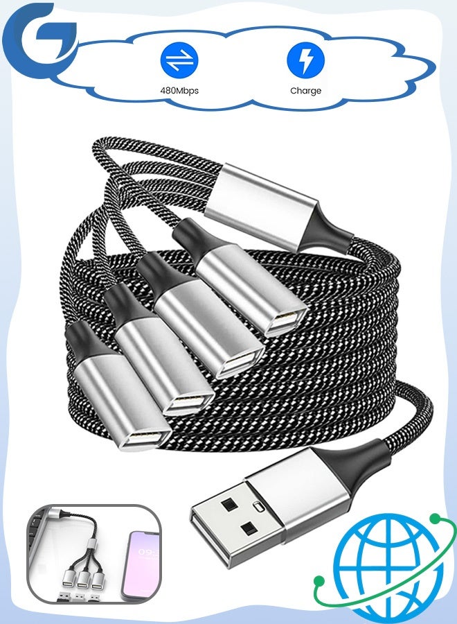 Gecomo USB 2.0 Splitter, A 1 Male to 4 Female USB Extension Cable, USBA Splitter Support Charging and Data Transfer for Printer/Keyboard/Laptop Etc - Image 1