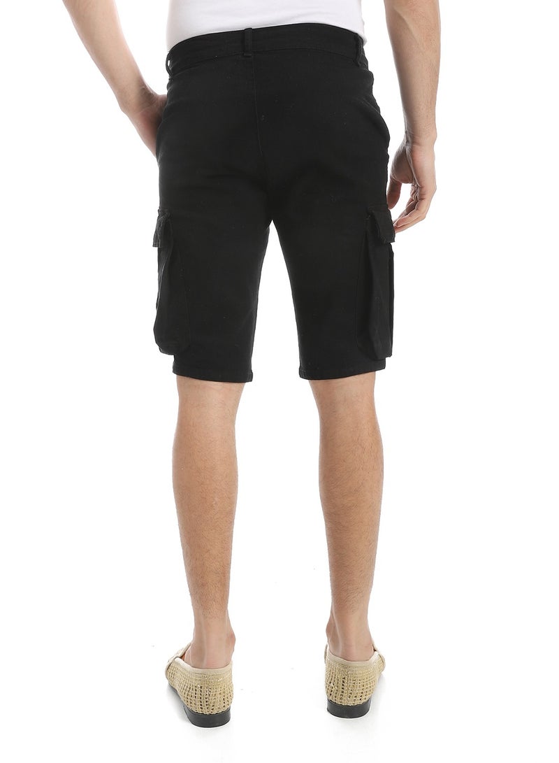 Andora Plain Gabardine Cargo Shorts _ Black - Image 3