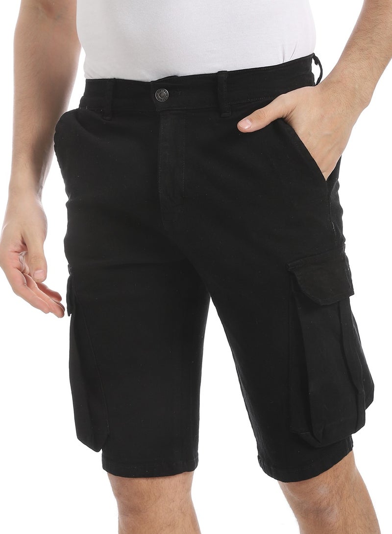 Andora Plain Gabardine Cargo Shorts _ Black - Image 4