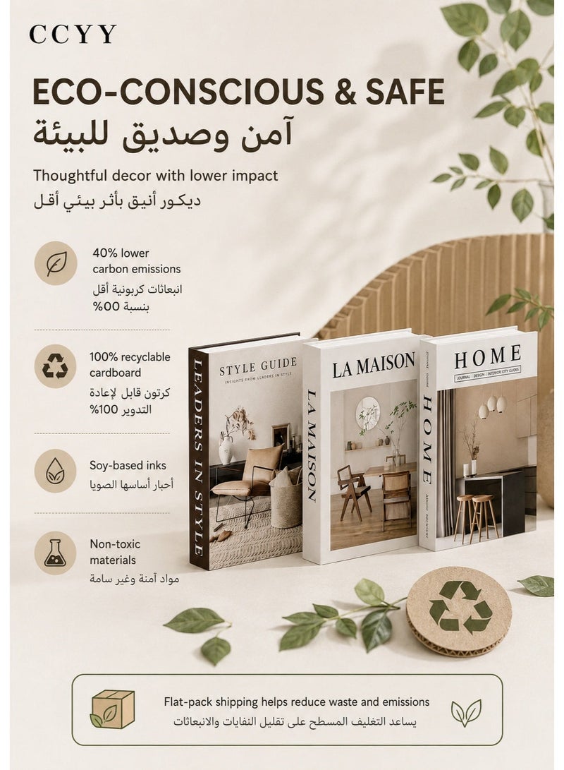 CCYY 3 Pack Decorative Faux Books Set for Home Aesthetic - Fake Hollow Books Decor for Bookshelf Coffee Table, Living Room, Bedroom - Image 4