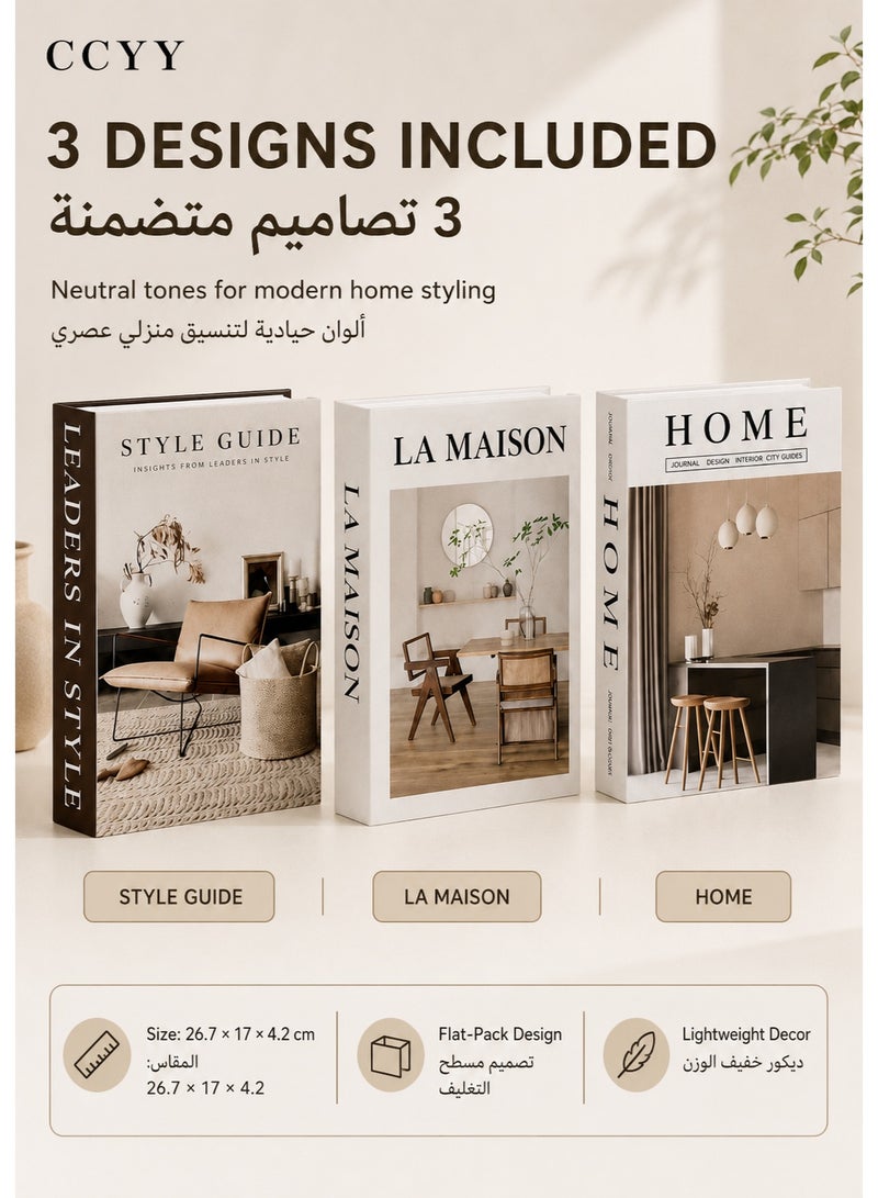CCYY 3 Pack Decorative Faux Books Set for Home Aesthetic - Fake Hollow Books Decor for Bookshelf Coffee Table, Living Room, Bedroom - Image 5