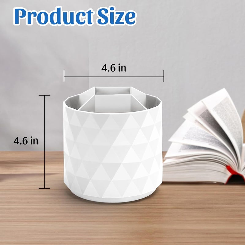 minimaliving Desk Organizer,Sparkling Diamond-like Pen Holder for Desk 360°Rotating Office Desk Accessories,Pencil Cup with 5 Compartments Storage Box Caddy for Office,School,Home,Art Supply(White) - Image 5