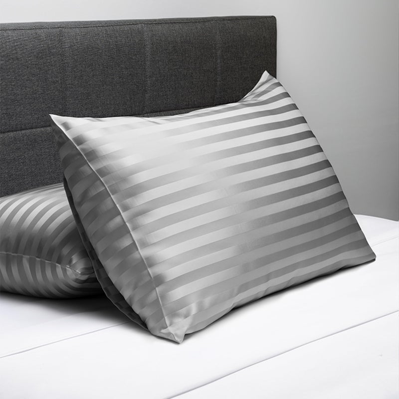 Fishers Finery 25mm 100% Pure Mulberry Silk Pillowcase Set  Good Housekeeping Winner (Gray Stripe  Queen 2 Pack) - Image 3