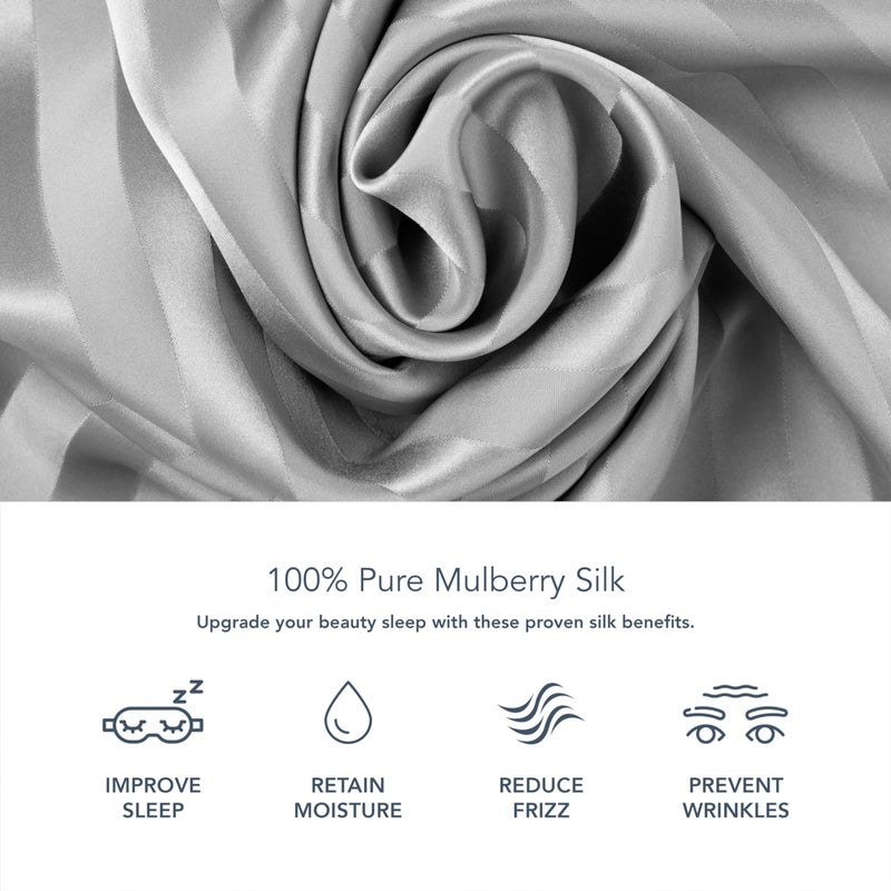 Fishers Finery 25mm 100% Pure Mulberry Silk Pillowcase Set  Good Housekeeping Winner (Gray Stripe  Queen 2 Pack) - Image 5