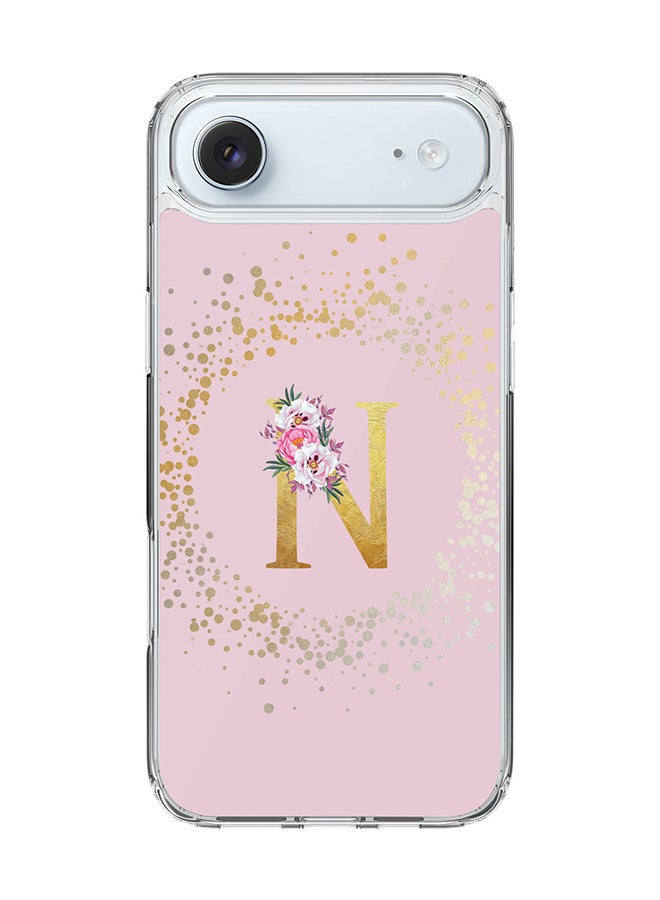 Stylizedd Classic Clear MagSafe Case for iPhone 17 Air , Hybrid Soft Case Flexible Edges Anti Drop TPU PC Gel Thin Transparent Cover [ Designed for iPhone 17 Air ] - Custom Monogram Initial Letter Floral Pattern Alphabet - N  (Pink )