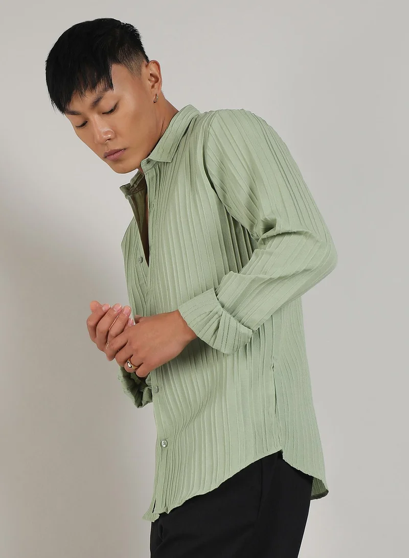 CAHOOT Pistachio Green Men's Pistachio Green Self-Design Striped Shirt for Men | Best Price UAE