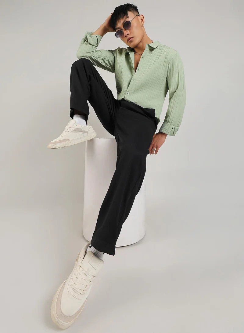 CAHOOT Pistachio Green Men's Pistachio Green Self-Design Striped Shirt for Men | Best Price UAE