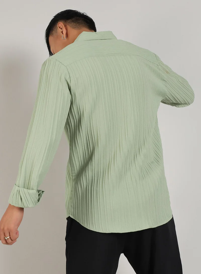 CAHOOT Pistachio Green Men's Pistachio Green Self-Design Striped Shirt for Men | Best Price UAE