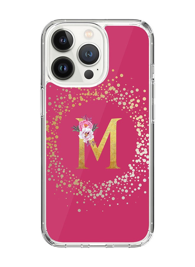 Classic Clear Case For iPhone 15 Pro, Hybrid Soft Case Thin Cover- Custom Monogram Initial Letter Floral Pattern Alphabet - M(Dark Pink Rose)