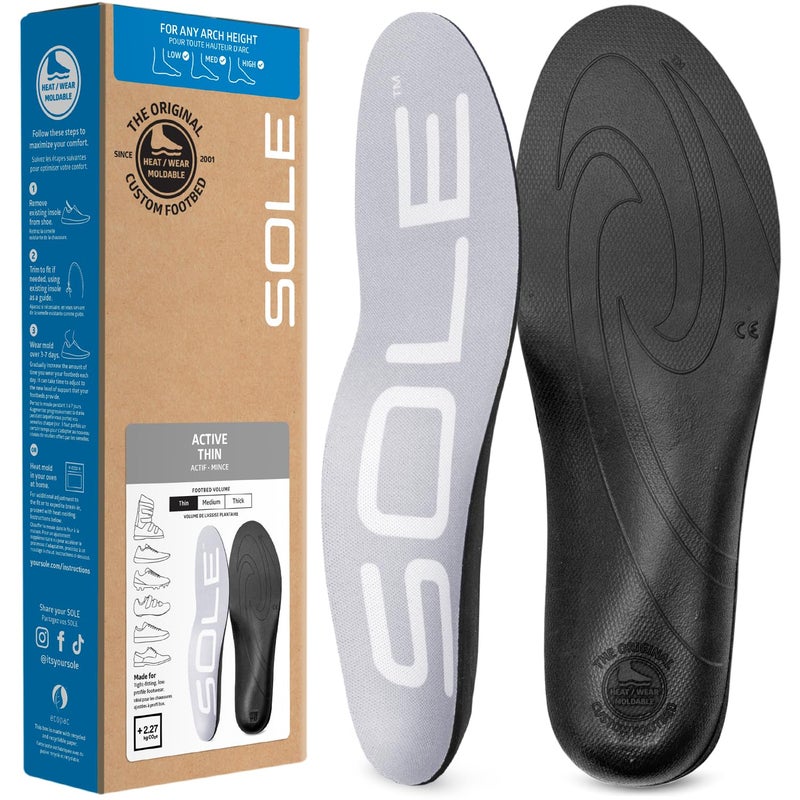 SOLE Active Thin Shoe Insoles Orthotic Arch Support Inserts for Plantar Fasciitis Relief and Comfort Mens Size 7Womens Size 9 1 Pair