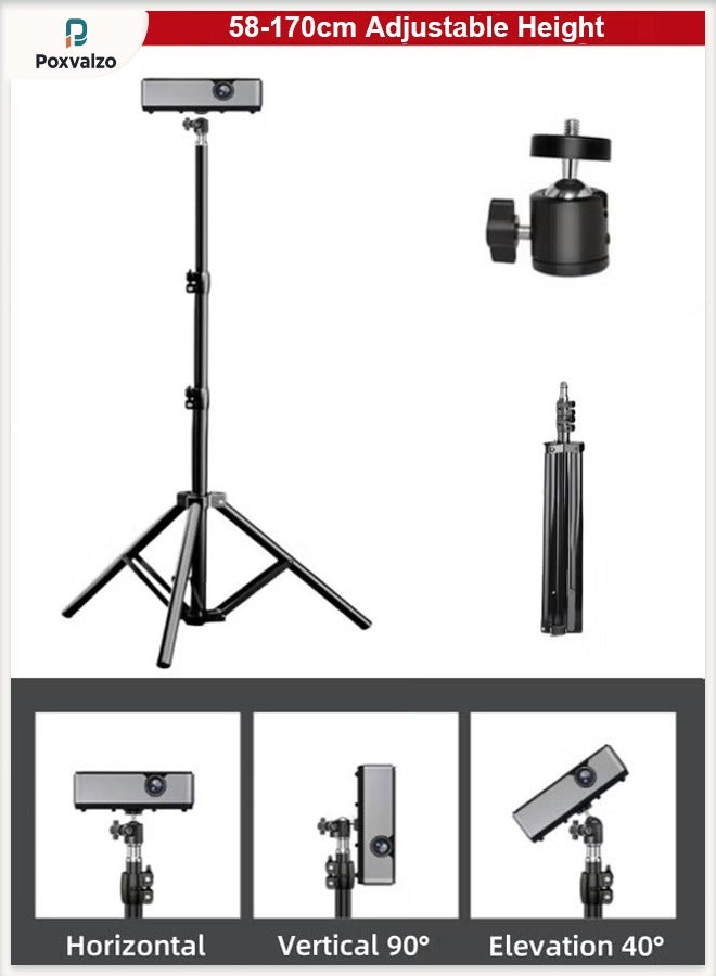 Poxvalzor (58-170cm)Projector Tripod Stand Adjustable height, Projector Floor Tripod  Adjustable Height Telescopic Portable Tripod Rotatable Projector Stand Includes Bracket + Metal Ptz for Home/Stage/Studio ﻿ ﻿ - Image 1
