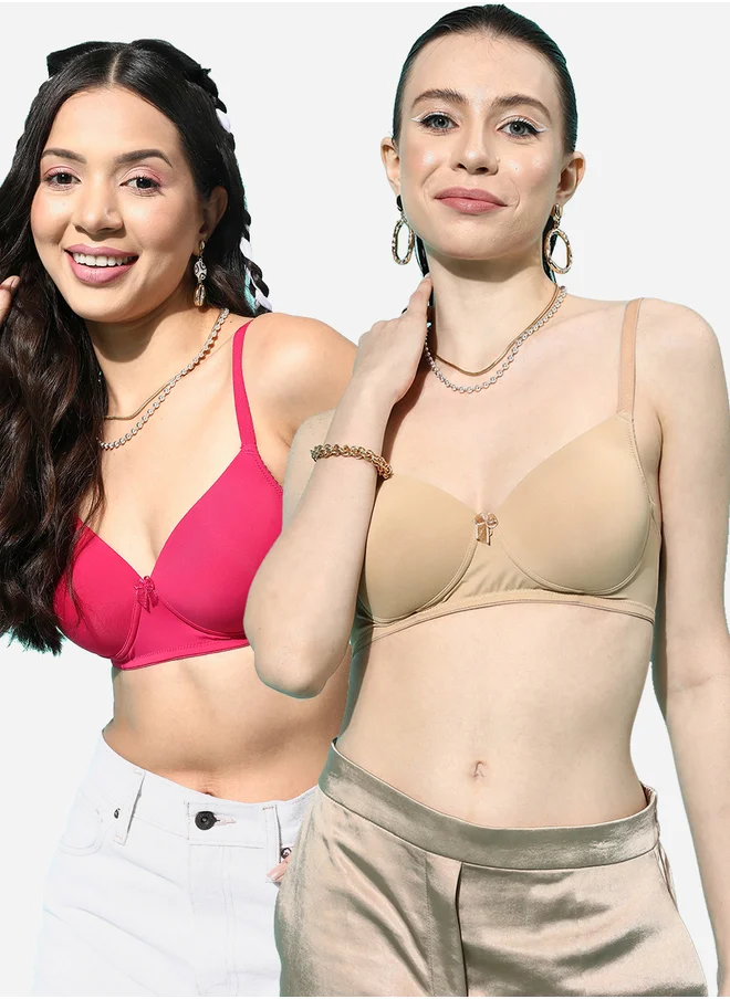 Leading Lady Pack of 2 - Solid Padded Non-Wired T-Shirt Bra