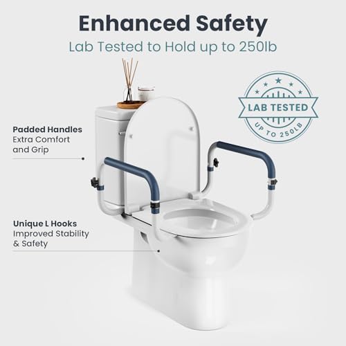 PELEGON Toilet Safety Rails (250lb) - Adjustable Toilet Safety Rails, Toilet Bar for Elderly Adults, Toilets Rails for Seniors, Toilet Seat with Handles for Elderly & Disabled Toilet Grab Bar - 1 Pack - Image 5