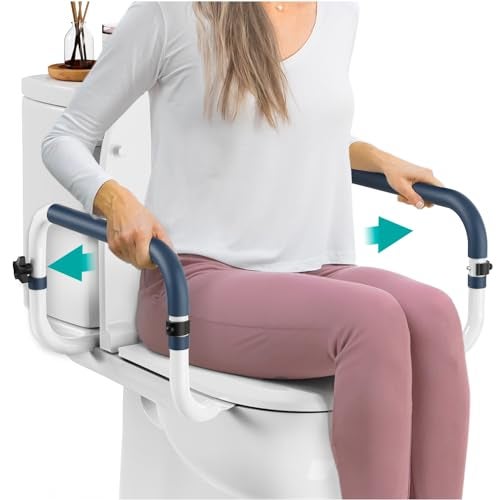 PELEGON Toilet Safety Rails (250lb) - Adjustable Toilet Safety Rails, Toilet Bar for Elderly Adults, Toilets Rails for Seniors, Toilet Seat with Handles for Elderly & Disabled Toilet Grab Bar - 1 Pack - Image 1